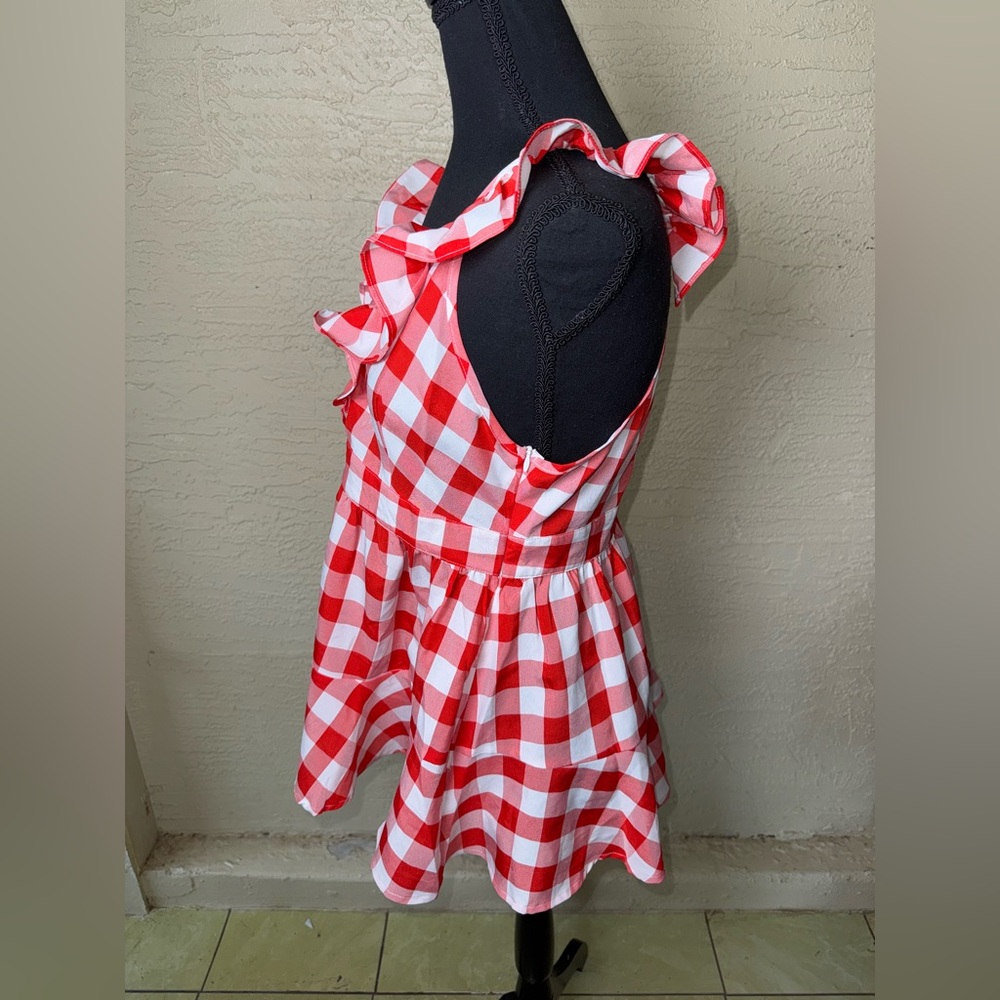 BiBi Red Gingham Ruffle Peplum Top M Cottagecore Picnic Coquette Blouse - Picture 6 of 9
